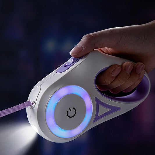 GlowFlex LED Leash in purple 5M length illuminated at night