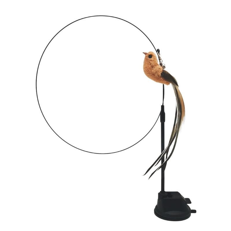 SuckerPlay Long Rod Cat Teaser with epoxy suction cup and feather attachment