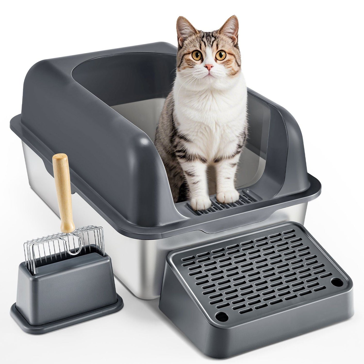 VEVOR 6 in Deep Cat Litter Box Odor - Free Litter Box with Filtering Foot Board - Apollo's Corner